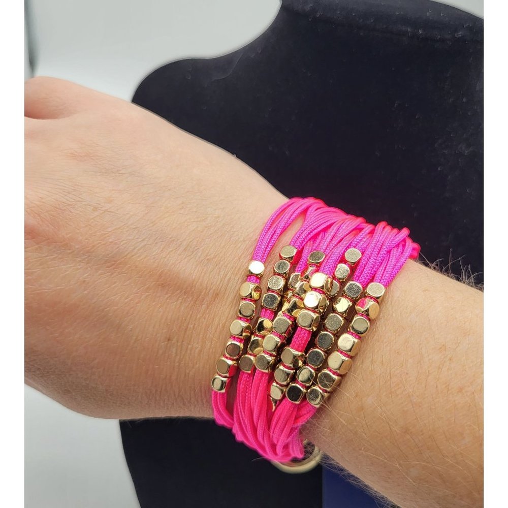 bella jack multi strand hot pink gold tone beaded bracelet barbiecore